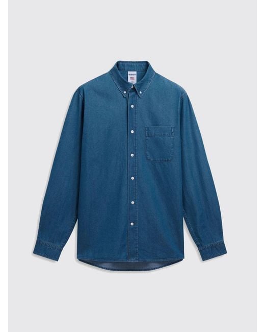 Sebago Blue Button-Down Long-Sleeved Cotton Shirt With Chest Patch Pocket for men