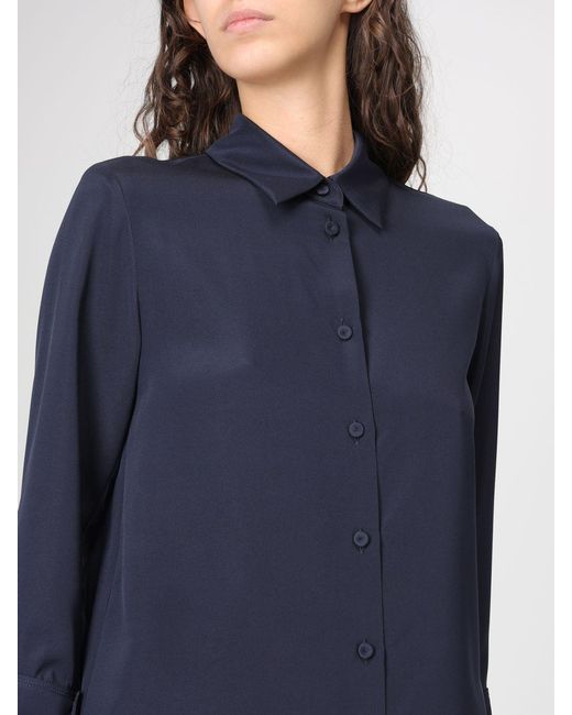 Max Mara Blue Classic Stretch Silk Shirt