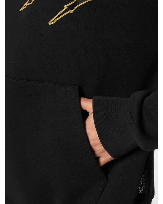 Philipp Plein Black Contrast Logo Cotton Crewneck Sweatshirt With Dropped Shoulders for men