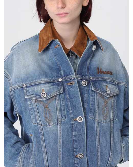 Versace Blue Denim Jacket With Logo