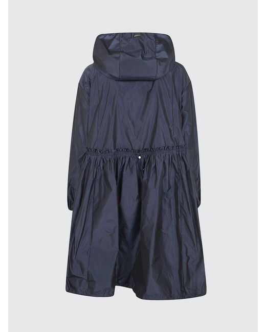 Herno Blue Knee-Length Ultra-Light Nylon Raincoat With Hood And Drawstring