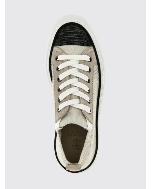 Brunello Cucinelli White Cotton Crochet Knit Sneakers With Monile