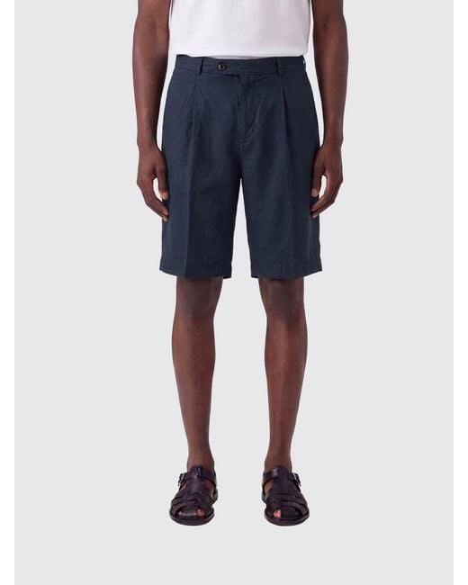 PT Torino Blue Linen And Cotton Blend Chino Shorts for men