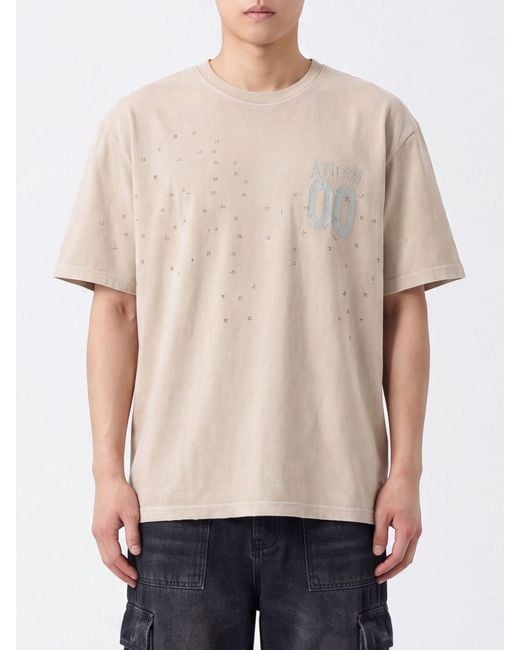 AMISH Natural Relaxed Fit Cotton T-Shirt With Logo And Slogan Print for men