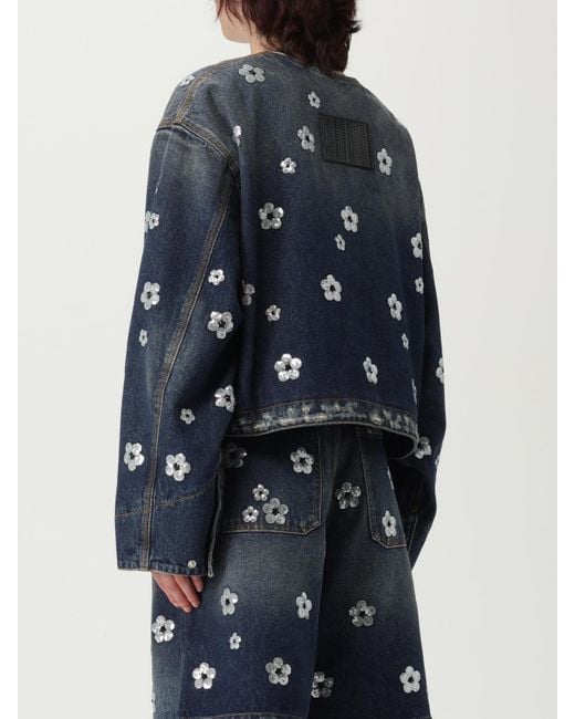 Marc Jacobs Blue Floral Embellished Denim Jacket With Front Zip Closure