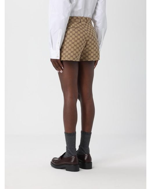 Gucci Natural Cotton Blend Shorts With Gg Motif