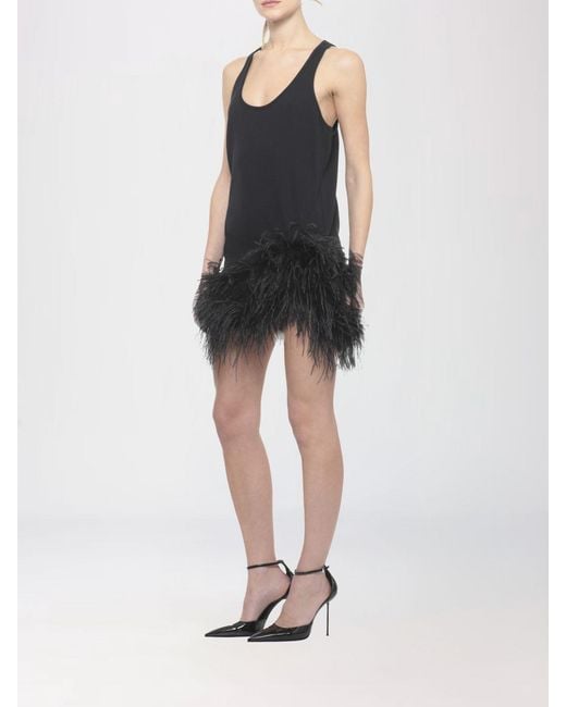 The Attico Black Cotton Dress With Feathers