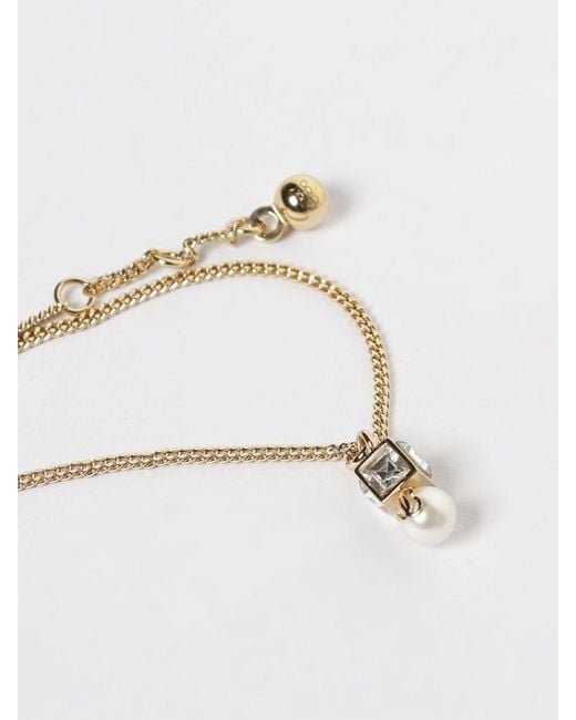 Jimmy Choo White Metal Bracelet With Pearl And Crystal Cube