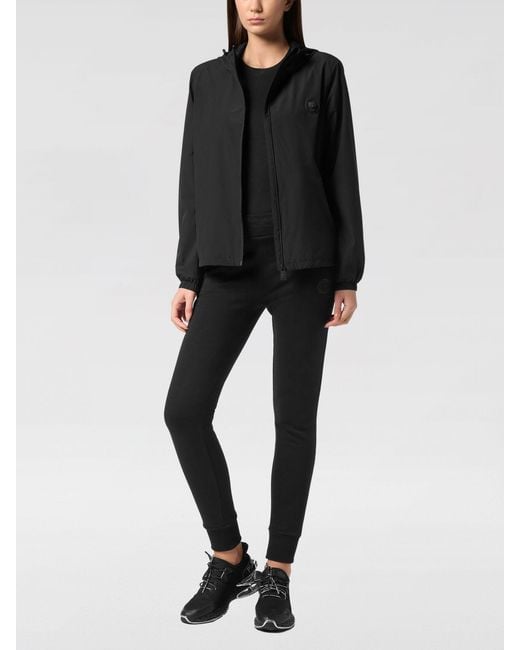 Philipp Plein Black Hooded Windbreaker Jacket