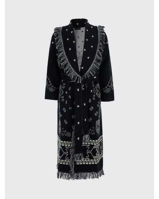 Alanui Blue Long Jacquard Virgin Wool Robe Cardigan With Fringes