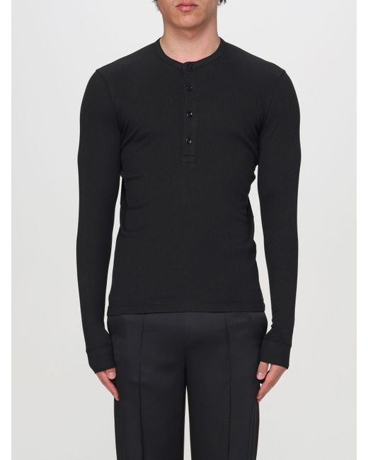 T-shirt in misto cotone a costine di Tom Ford in Black da Uomo