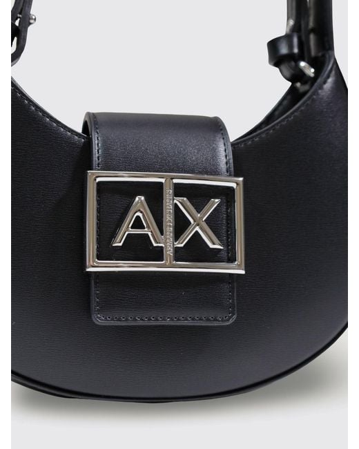 ARMANI EXCHANGE Black Hobo Shoulder Bag With Metal Logo