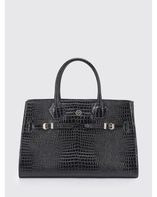 Philipp Plein Black Dynasty Crocodile Print Leather Bag