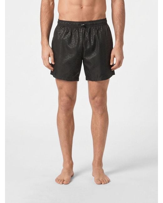 Philipp Plein Black Printed Polyester Swimsuit for men