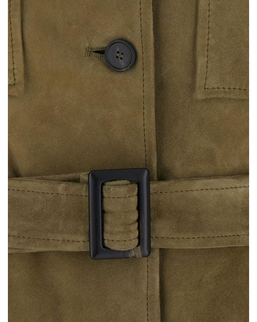 Tagliatore Green Suede Lambskin Safari Jacket With Belt