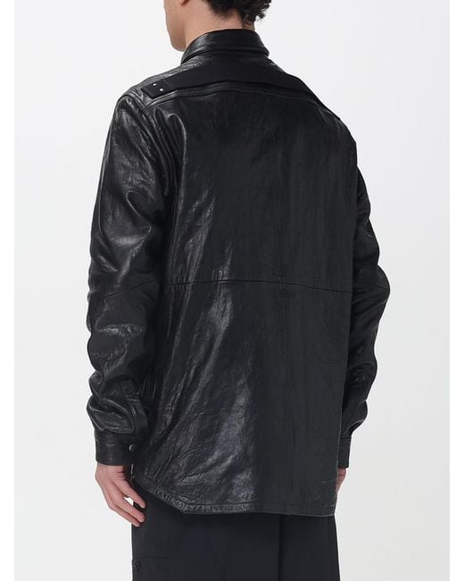 Rick Owens Black Crinkled Effect Leather Overshirt for men