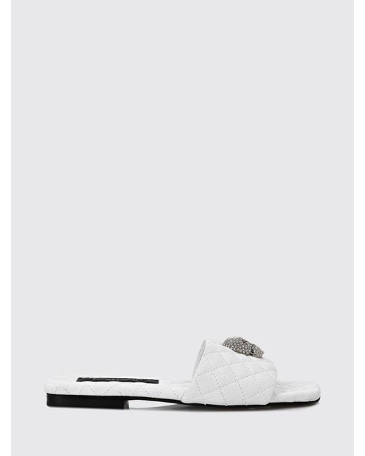 Philipp Plein White Quilted Leather Low-Heel Mules With Skull Detail
