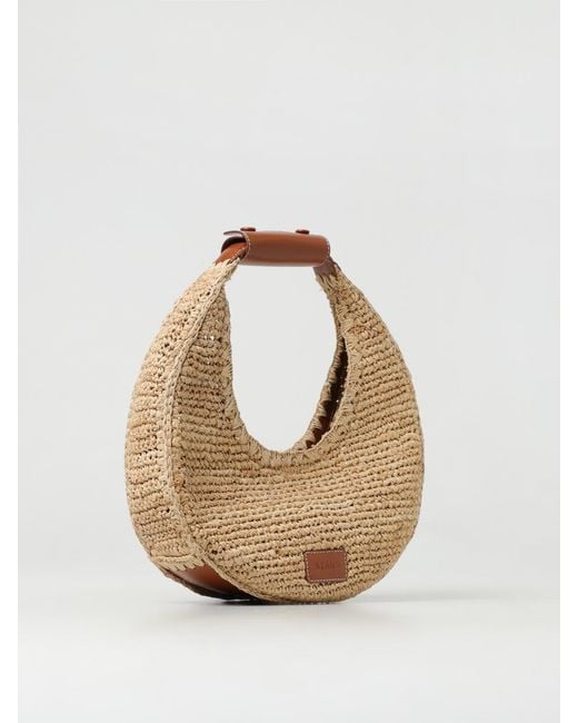 Staud Metallic Moon Crochet Raffia And Leather Bag