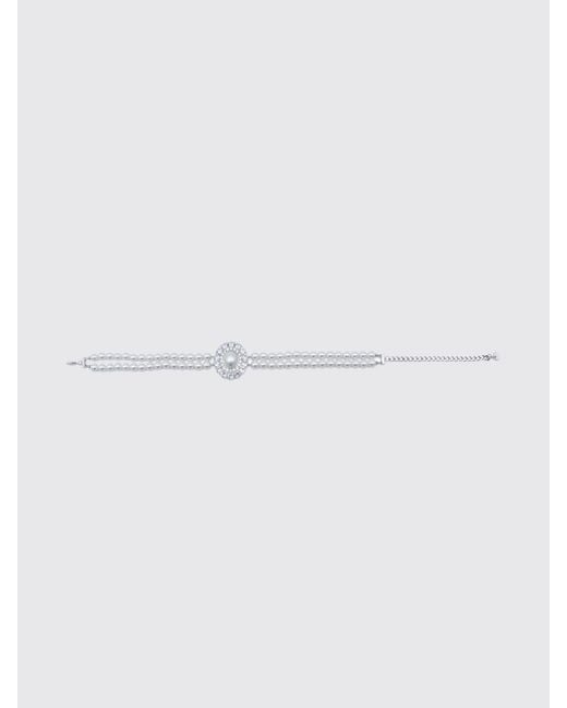 Self-Portrait White Choker Necklace With Synthetic Pearls And Set Crystals