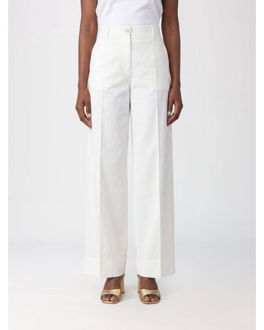Alberto Biani White High-Waisted Wide Leg Cotton Trousers With Belt Loops