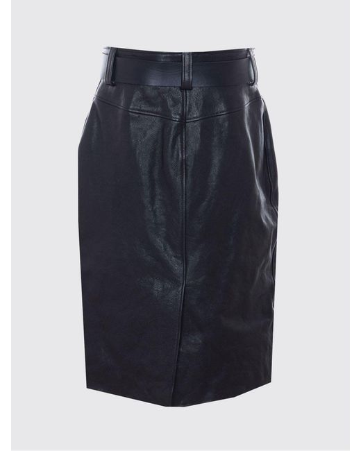 Saint Laurent Blue High-Waisted Leather Pencil Mini Skirt With Buttons