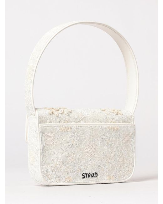Staud Natural Tommy Satin Bag With Embroidered Beads And Flowers