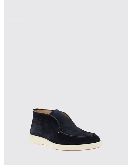 Santoni Blue Suede Calfskin Chukka Boots With Side Elastic Inserts for men