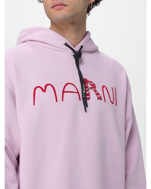 Marni Pink Cotton Hoodie With Logo for men