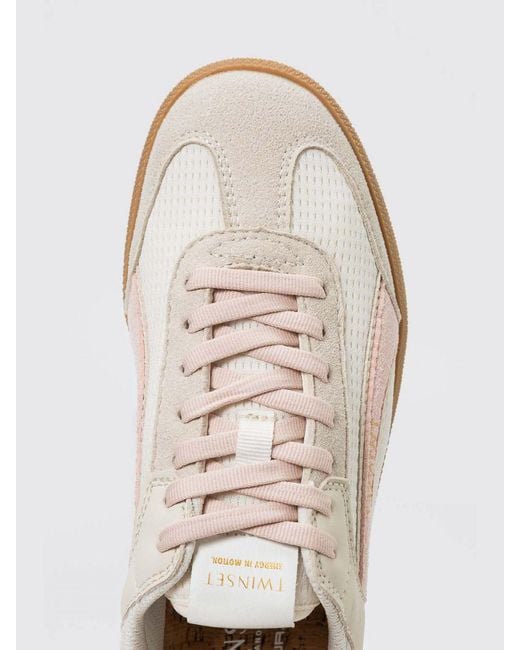 Twinset White Mesh And Faux Leather Sneakers