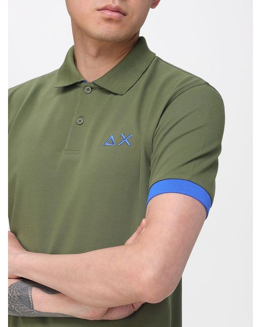 Sun 68 Green Cotton Polo Shirt for men