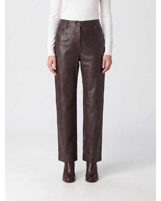 Magda Butrym Brown High-Waisted Smooth Leather Straight Trousers