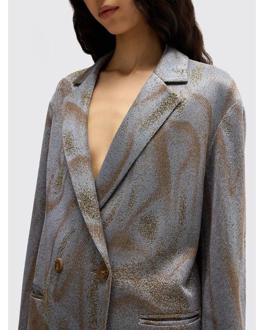 MACCAPANI Gray Double-Breasted Viscose And Cotton Blazer