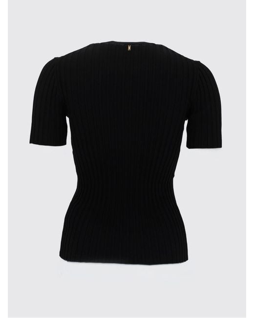 AMI Black Slim Fit Short-Sleeved Viscose Knit Top With Ribbed Trims