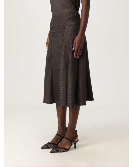 Fendi Brown Silk Midi Skirt With Monogram Motif