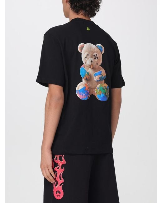 Barrow Black Cotton T-Shirt With Teddy Print for men