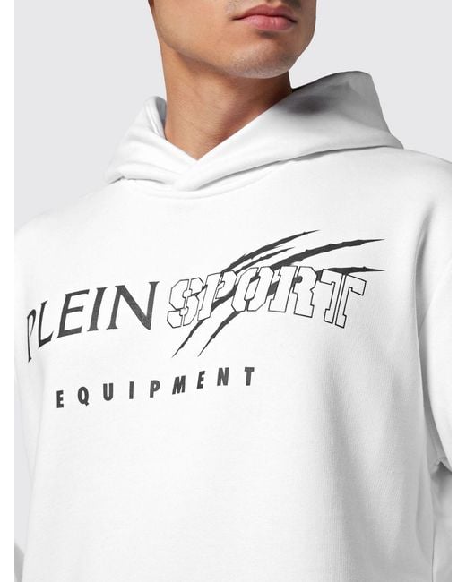 Philipp Plein Gray Printed Logo Cotton Hoodie With Dropped Shoulders for men