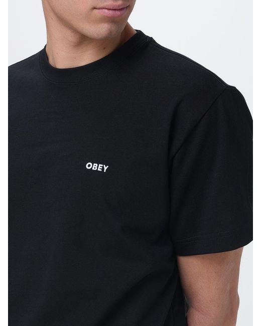 Obey Black Cotton T-Shirt With Logo for men