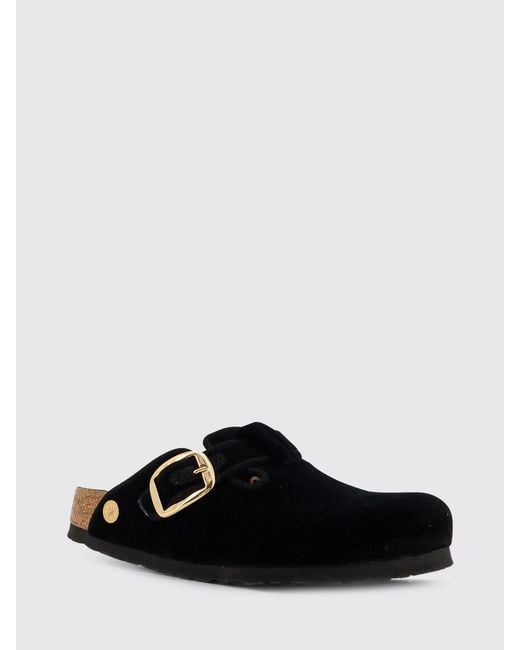 Birkenstock Black Boston Big Buckle Velvet Mules