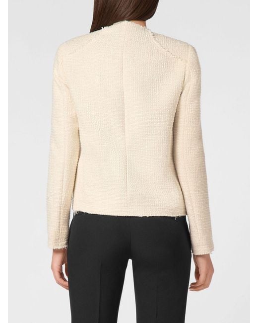Philipp Plein Natural Single-Breasted Short Tweed Blazer With Jewelled Buttons