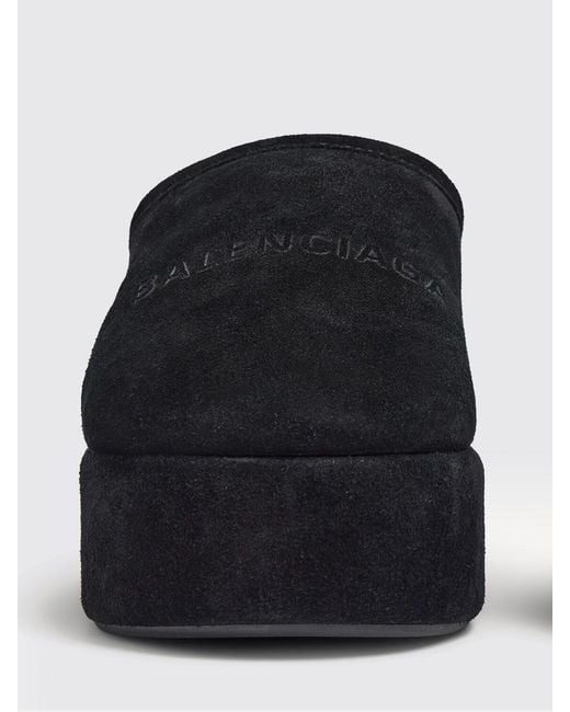 Balenciaga Blue Alaska Suede Platform Mules With Shearling Lining