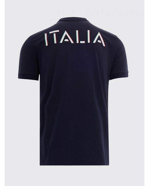 EA7 Blue Cotton Polo Shirt With Italia Print for men
