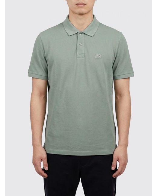 C P Company Green Basic Cotton Polo Shirt With Mini Logo for men