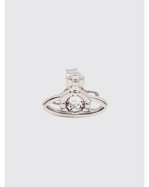 Vivienne Westwood White Orb Brass Earring With Set Rhinestones