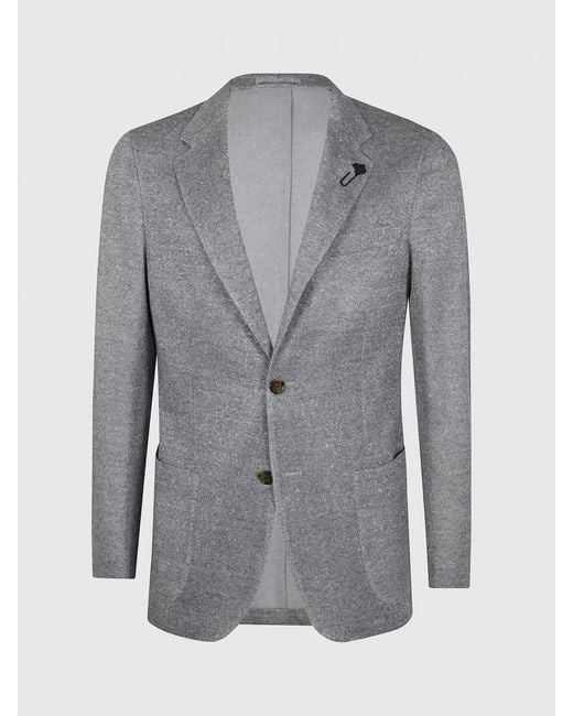 Lardini Gray Single Breasted Linen And Cotton Blazer for men