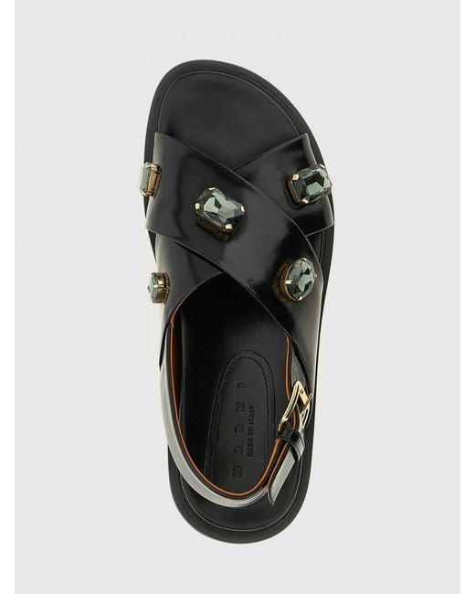 Marni White Leather Sandals With Crystals