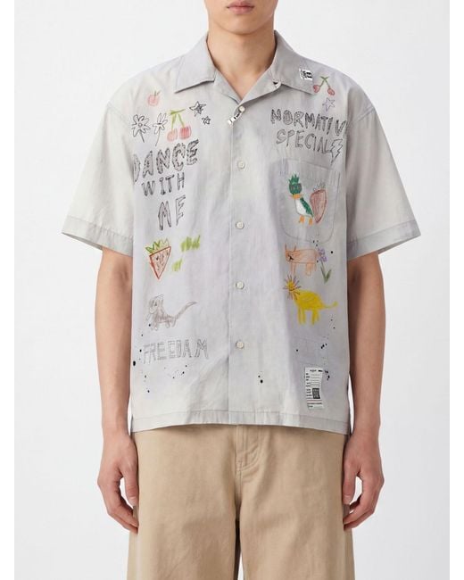 Maison Mihara Yasuhiro Gray Graphic Print Cotton-Blend Bowling Shirt With Cuban Collar for men