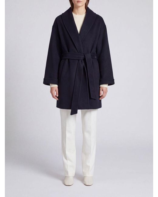 By Malene Birger Blue Shawl Collar Pure Wool Robe Coat