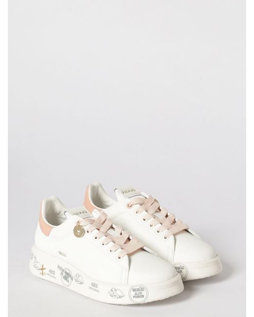 Premiata Natural Belle Leather Sneakers With Rhinestones