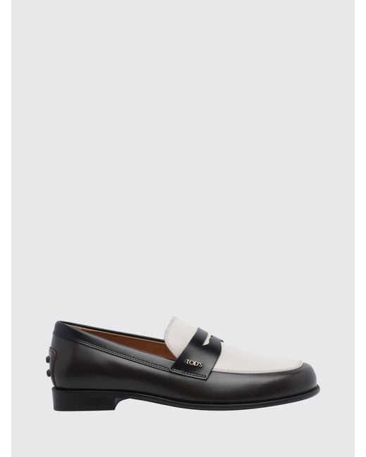 Tod's White Brushed Leather Loafers With Strap And Metal Logo