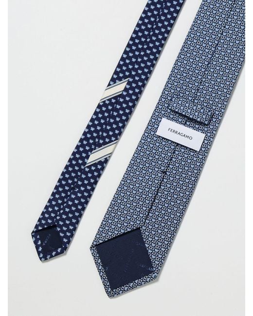 Ferragamo White Gancini Butterfly Print Silk Tie for men